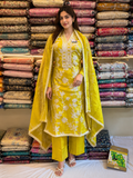 Premium Yellow Embroidered 3-Piece Suit Set